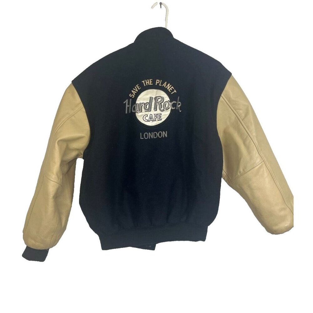 VTG Hard Rock Cafe Men's Blue Save The Planet London Wool Leather Jacket Sz S